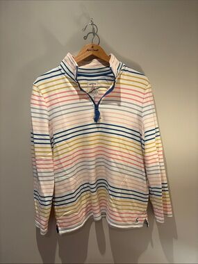 Joules Women's Striped Half-Zip Pajama Top - White, Pink, Yellow, Blue